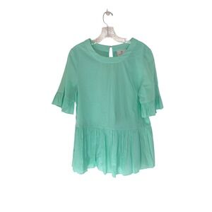 LaRoque Original Tunic Mint Pleated Hem Short Sleeve Blouse Basic Large
